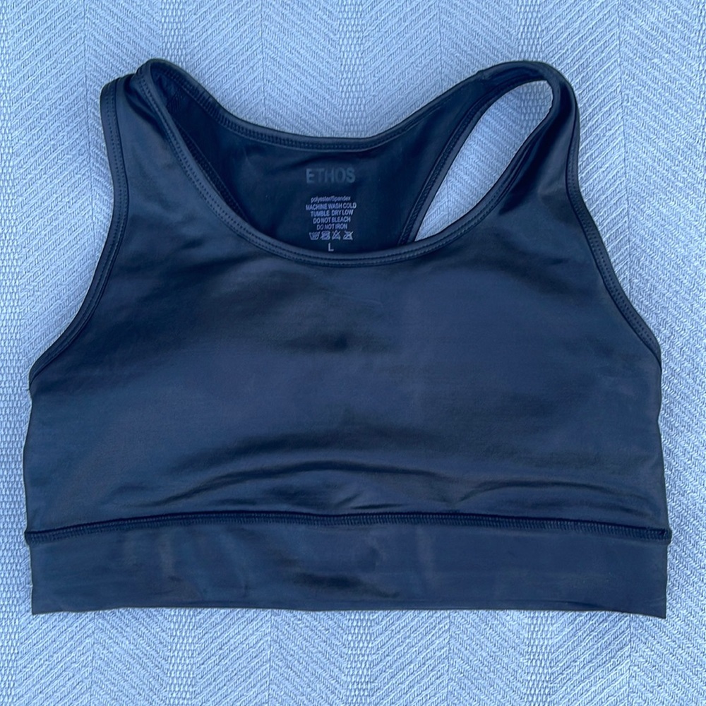 Ethos black leather look coated sports bra